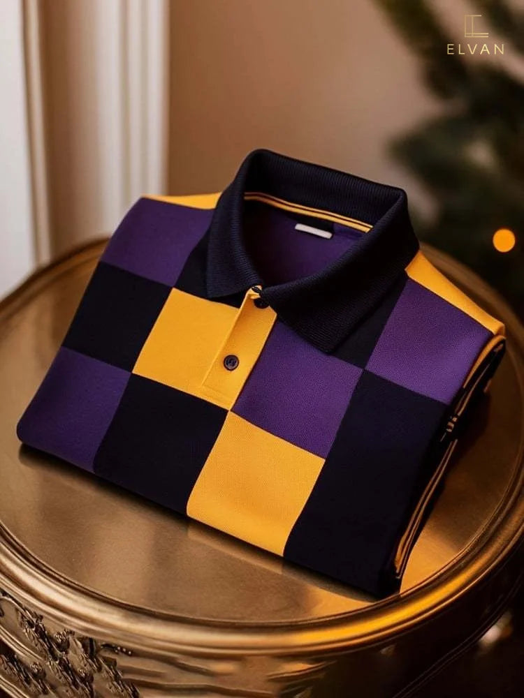 Purple & Yellow Check Polo Shirt | Premium Cotton Smart Casual Polo