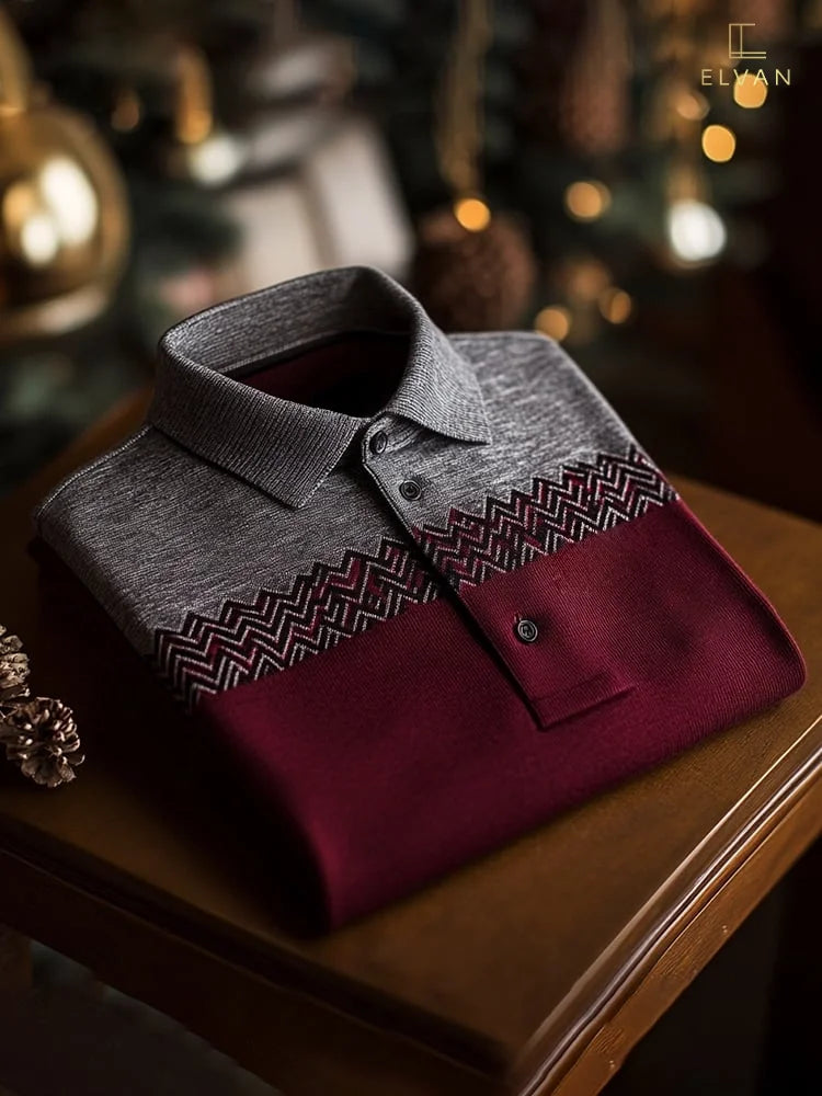 Grey & Burgundy Patterned Polo Shirt – Premium Casual Polo (S–6XL)