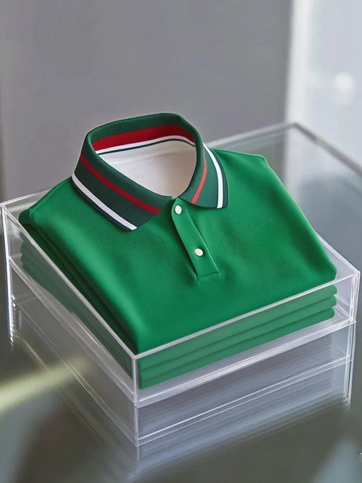 White Polo Shirt with Contrast Stripe Collar | Premium Cotton Polo Tee