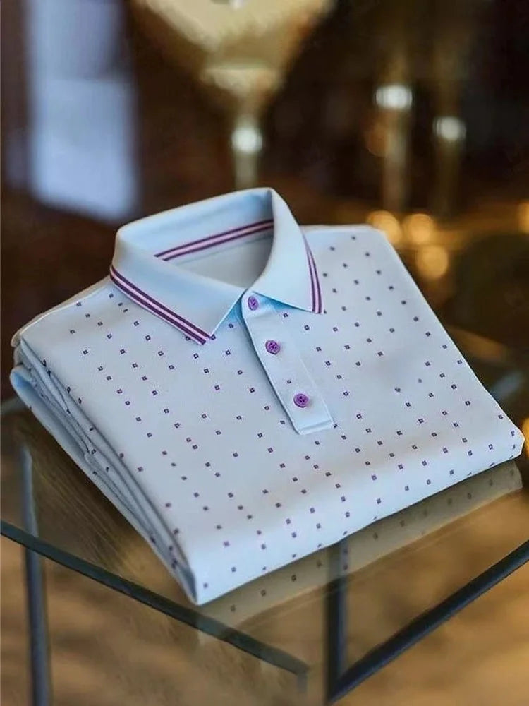 Sky Blue Printed Polo Shirt | Premium Cotton Patterned Polo Tee