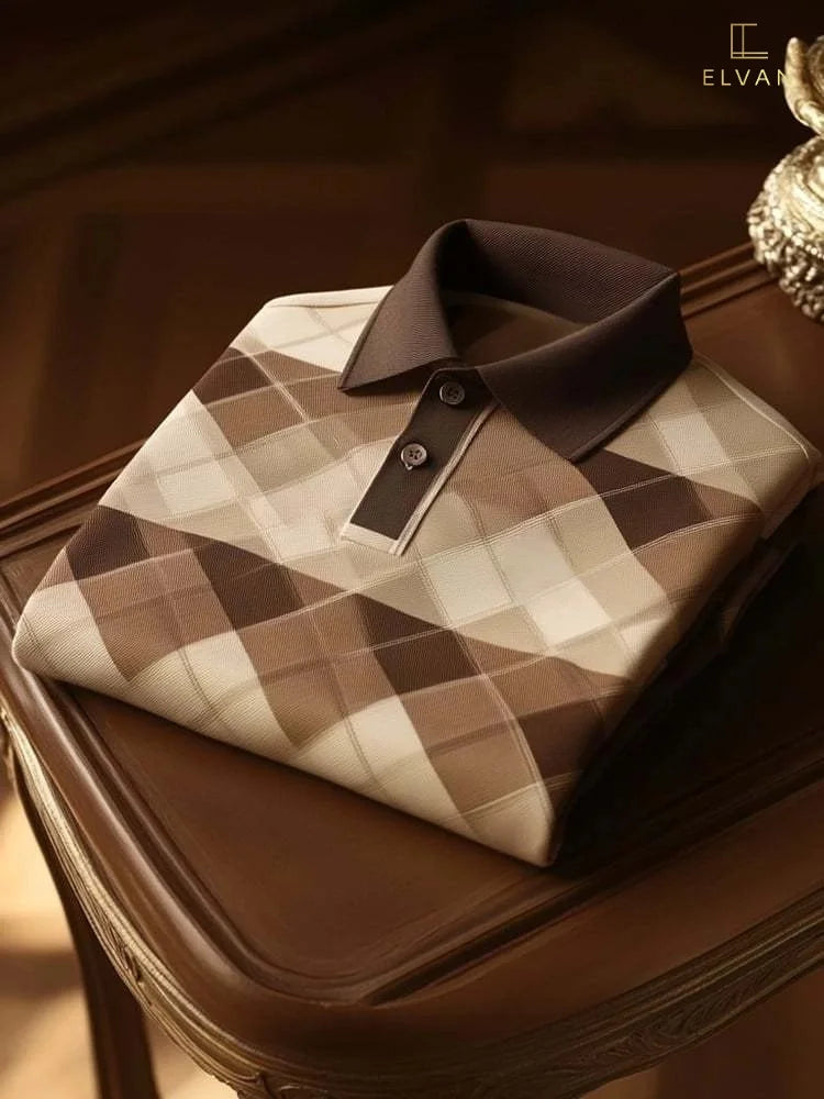 Brown & Beige Plaid Polo Shirt – Premium Checkered Casual Polo (S–6XL)