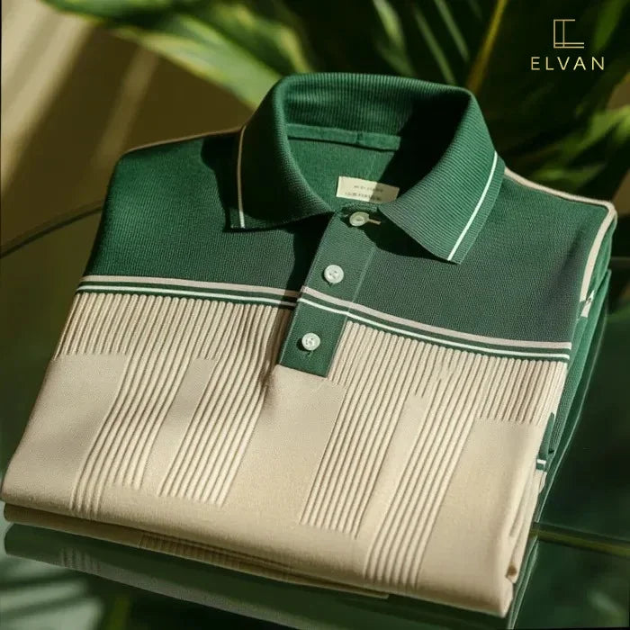 Ribbed Panel Polo Shirt – Green & Beige Contrast Casual Polo (S–6XL)