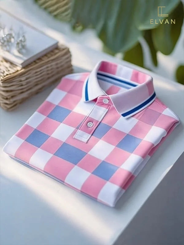 Pink & Blue Checkered Polo Shirt – Premium Casual Summer Wear (S–6XL)