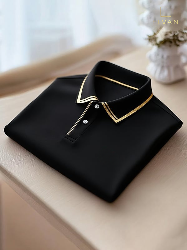 Black Polo Shirt with Gold Trim – Premium Casual Polo (S–6XL)