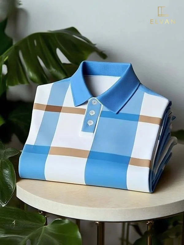 Blue & Beige Check Polo Shirt | Premium Cotton Smart Casual Polo
