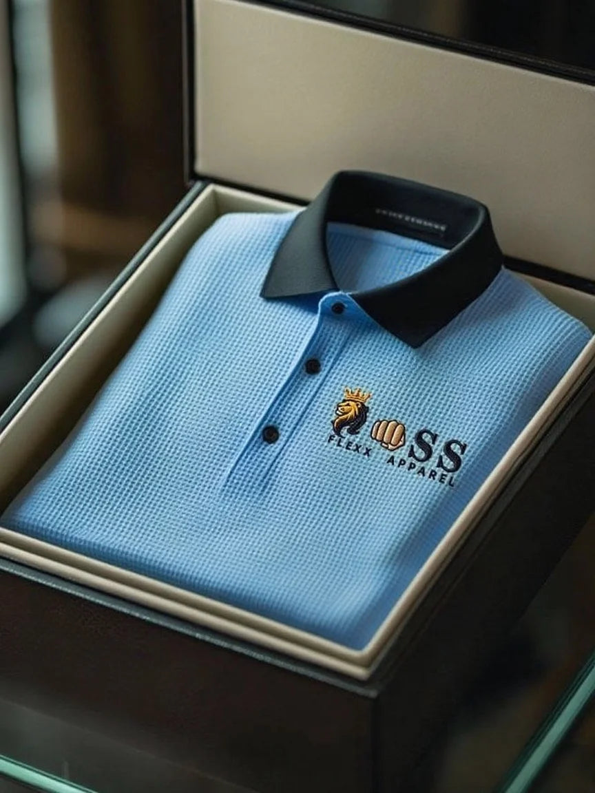 Premium Mint Green Polo Shirt – Textured Fabric with Black Collar | Smart Casual Fit