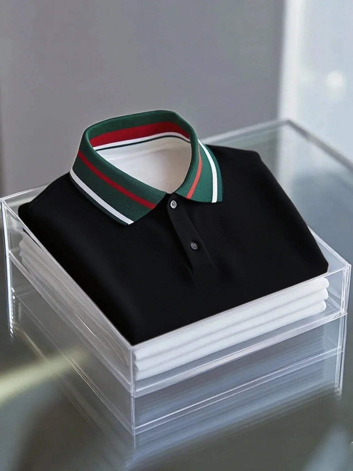 White Polo Shirt with Contrast Stripe Collar | Premium Cotton Polo Tee