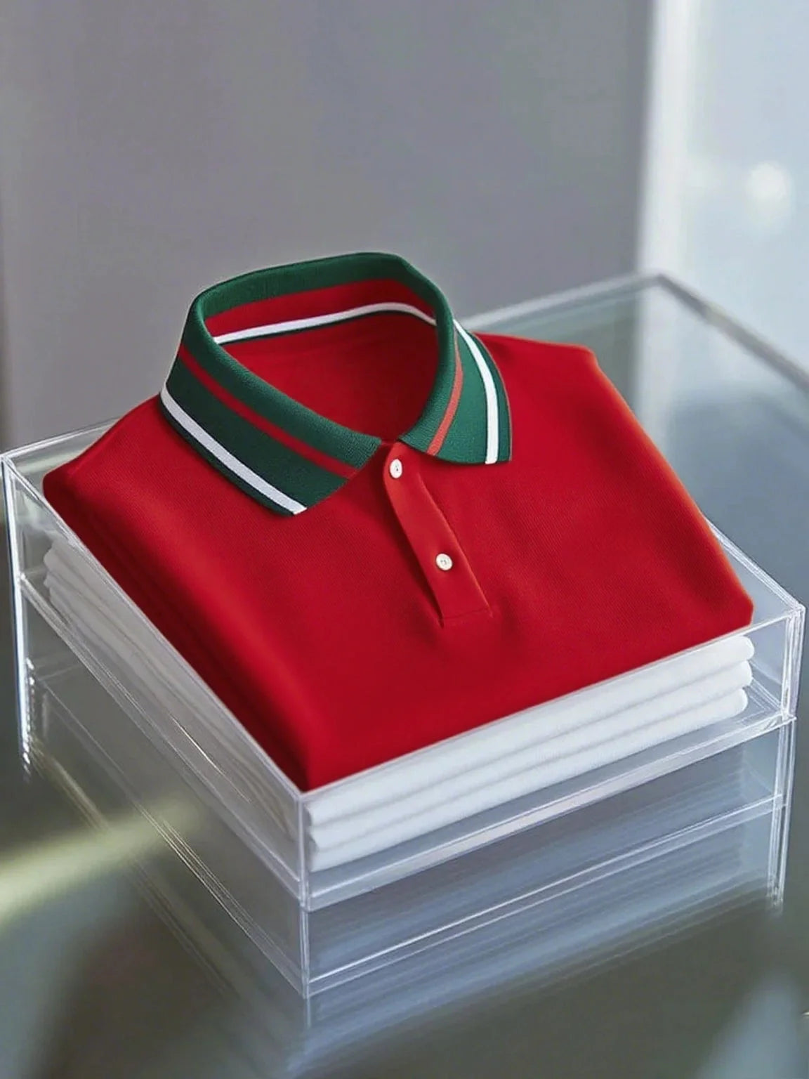 White Polo Shirt with Contrast Stripe Collar | Premium Cotton Polo Tee