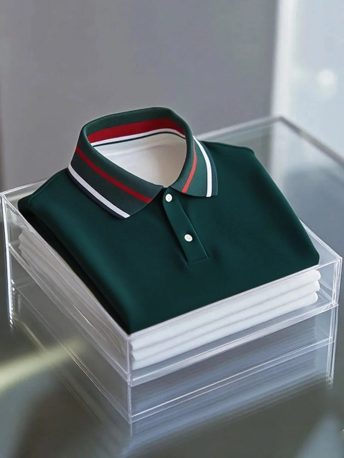 White Polo Shirt with Contrast Stripe Collar | Premium Cotton Polo Tee