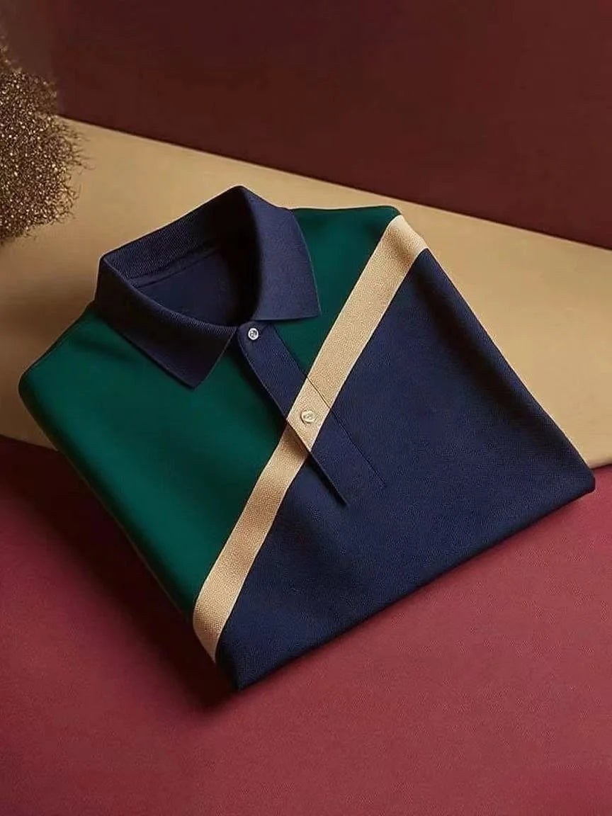 Two-Tone Color Block Polo Shirt – Sky Blue & Mint Green Casual Polo (S–6XL)