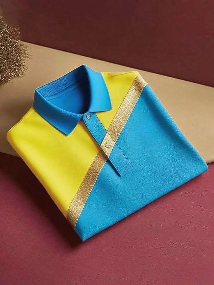 Two-Tone Color Block Polo Shirt – Sky Blue & Mint Green Casual Polo (S–6XL)