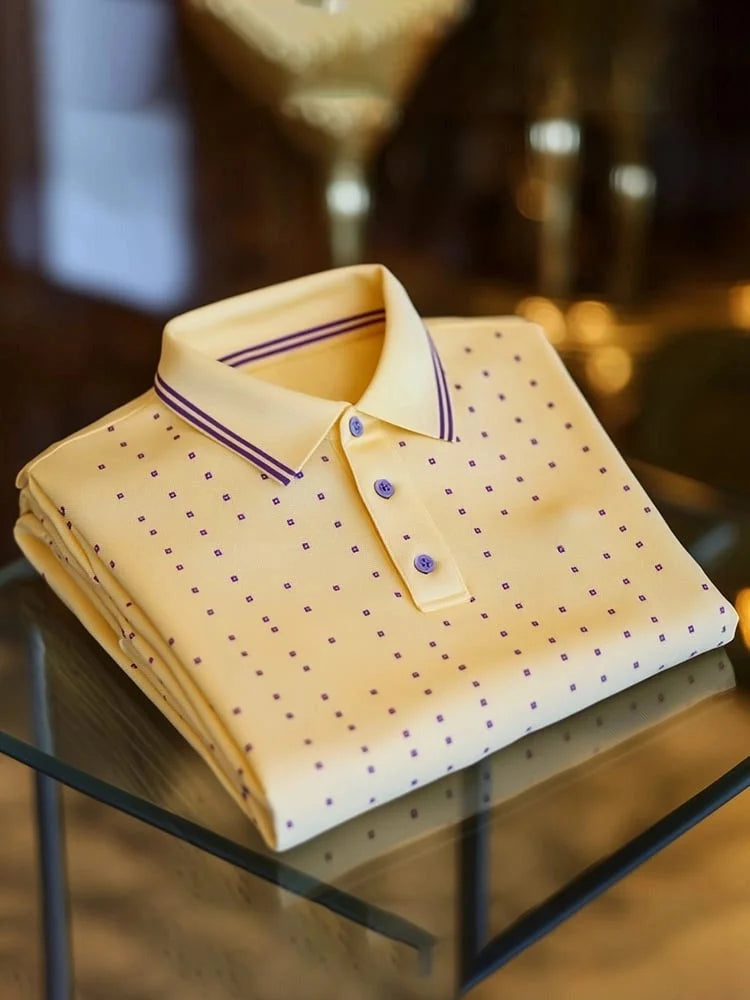 Micro-Dot Polo Shirt – White Contrast Collar Casual Polo (S–6XL)