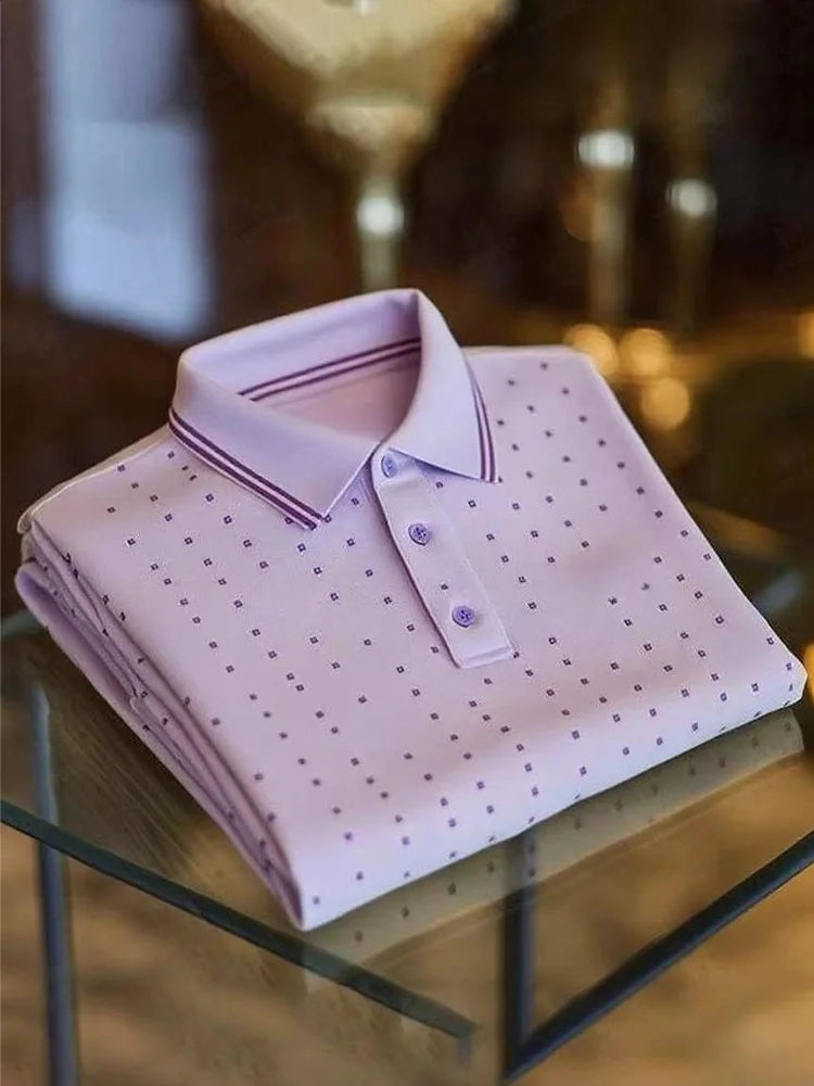 Micro-Dot Polo Shirt – White Contrast Collar Casual Polo (S–6XL)