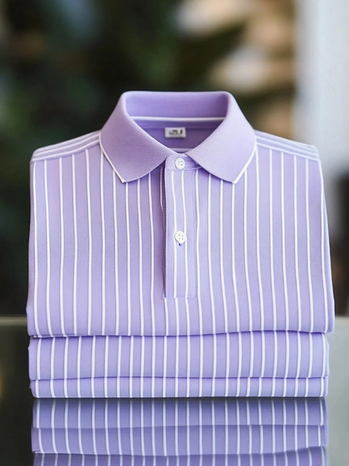 Lavender Vertical Stripe Polo Shirt with Classic Collar – Premium Casual Fit (S–6XL)