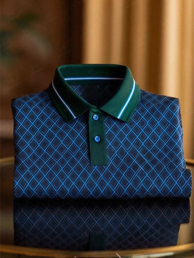 Diamond Pattern Polo Shirt – Luxury Geometric Polo with Contrast Collar (S–6XL)