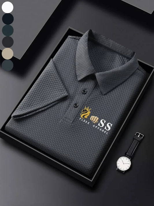 Dark Grey Textured Polo Shirt | Premium Cotton Blend Polo Tee