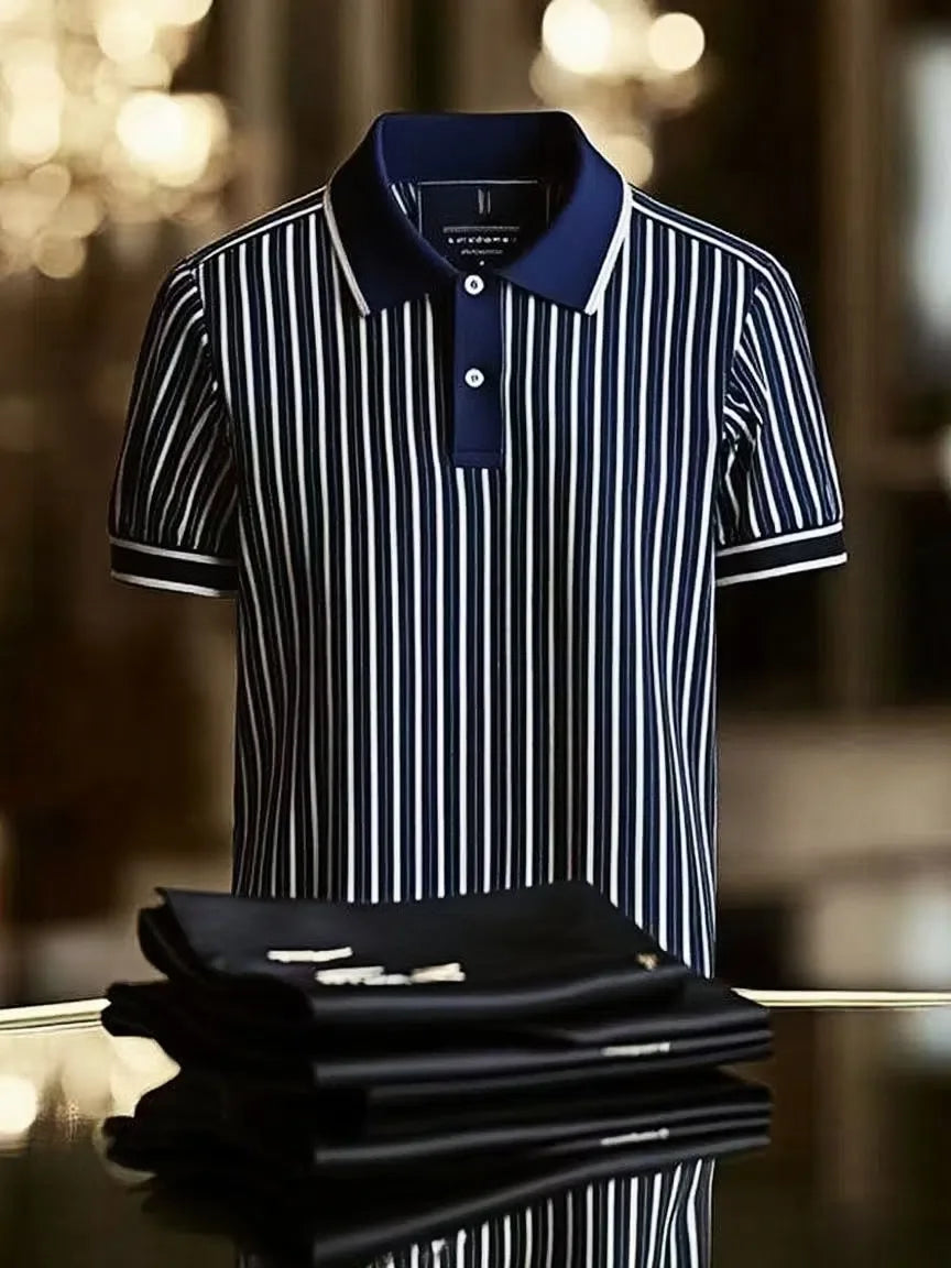 Black & White Vertical Stripe Polo Shirt | Premium Cotton Striped Polo Tee
