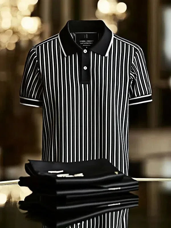 Black & White Vertical Stripe Polo Shirt | Premium Cotton Striped Polo Tee