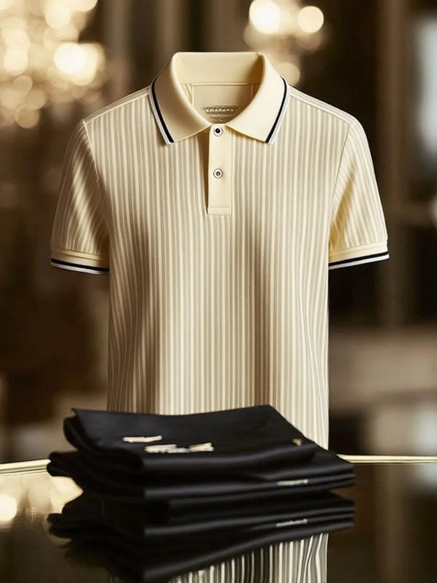 Black & White Vertical Stripe Polo Shirt | Premium Cotton Striped Polo Tee