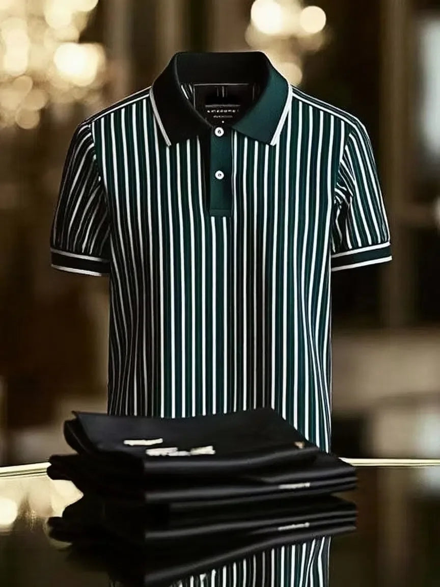 Black & White Vertical Stripe Polo Shirt | Premium Cotton Striped Polo Tee