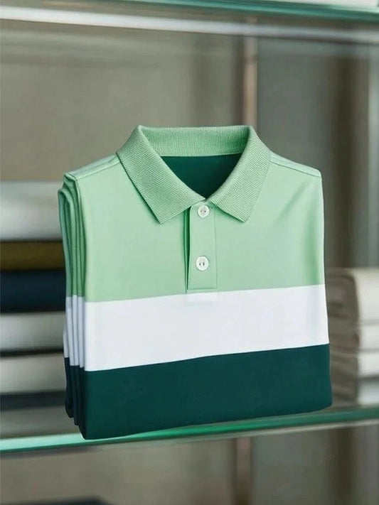 Blue Color Block Polo Shirt | Premium Cotton Casual Polo