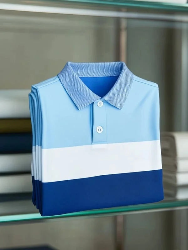 Blue Color Block Polo Shirt | Premium Cotton Casual Polo
