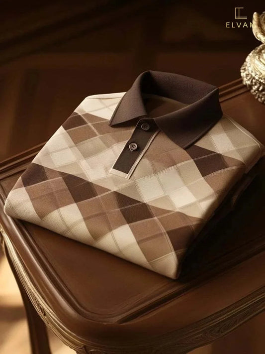 Brown & Beige Plaid Polo Shirt – Premium Checkered Casual Polo (S–6XL)