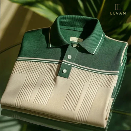 Ribbed Panel Polo Shirt – Green & Beige Contrast Casual Polo (S–6XL)