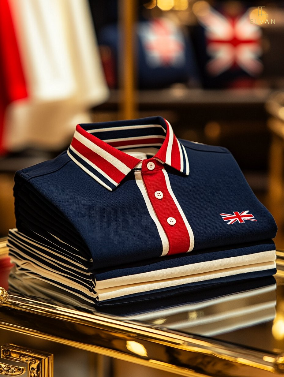 Navy Blue Polo Shirt with Red & White Contrast Placket | Premium British Style Polo