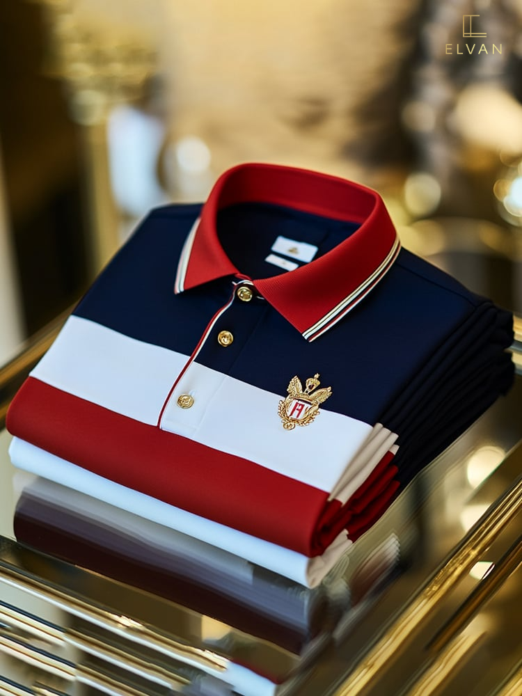 Red White & Navy Color-Block Polo Shirt | Premium Designer Casual Polo