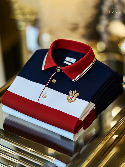 Red White & Navy Color-Block Polo Shirt | Premium Designer Casual Polo