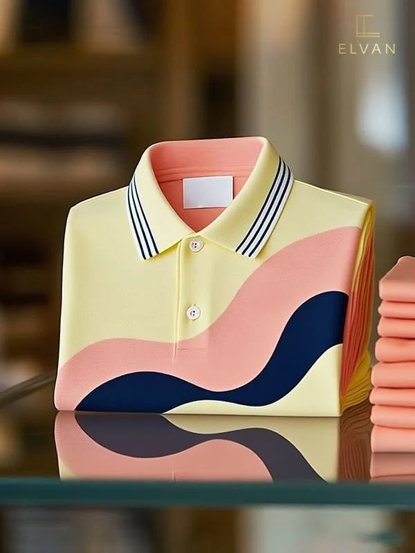 Color Block Wave Polo Shirt – Yellow, Pink & Navy Casual Wear (S–6XL)