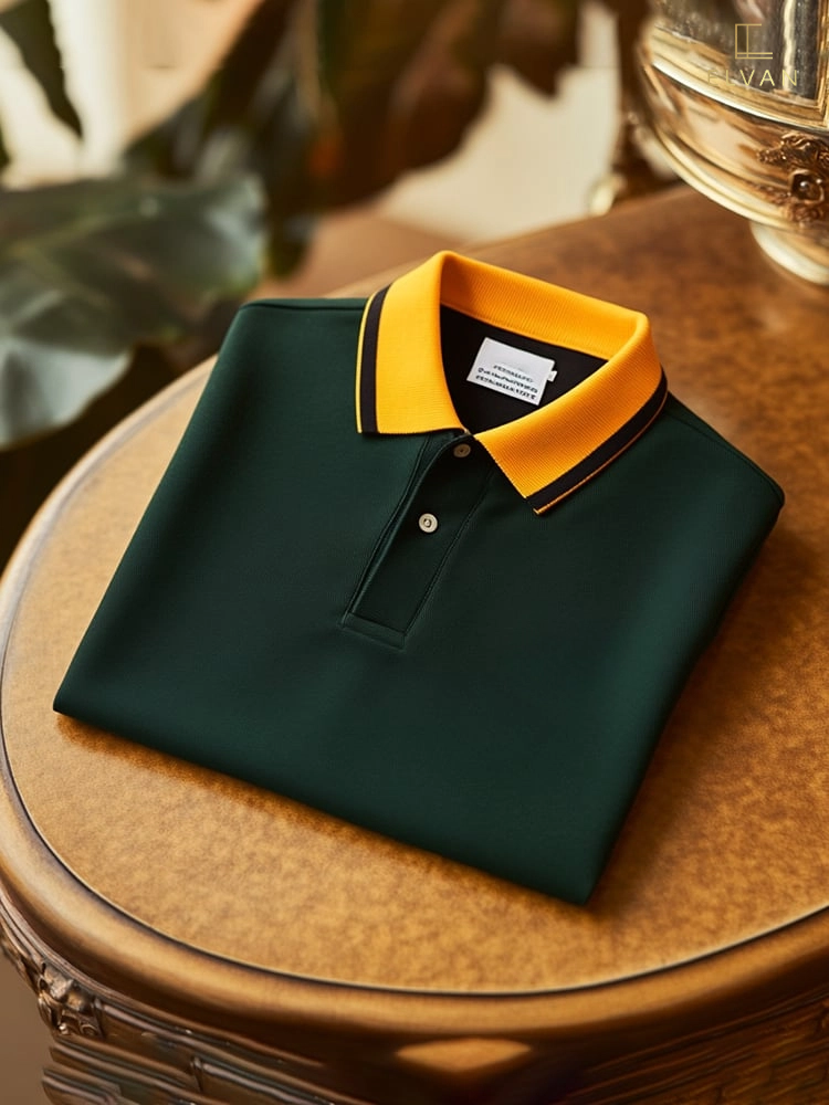 Dark Green Polo Shirt with Yellow Collar | Premium Cotton Polo Tee
