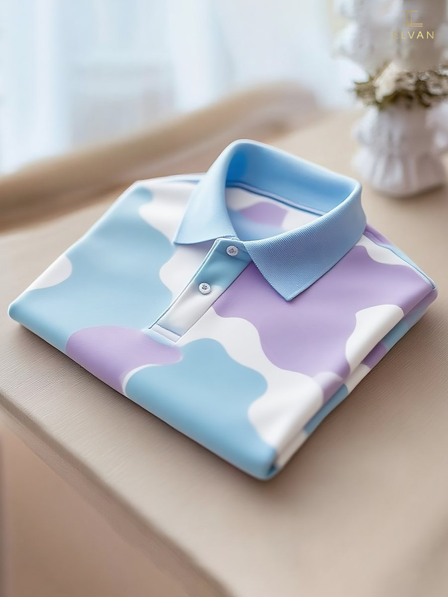 Pastel Abstract Print Polo Shirt | Premium Cotton Casual Polo