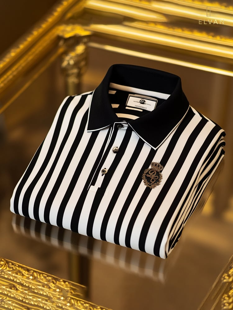 Black & White Striped Polo Shirt | Premium Cotton Designer Polo Tee