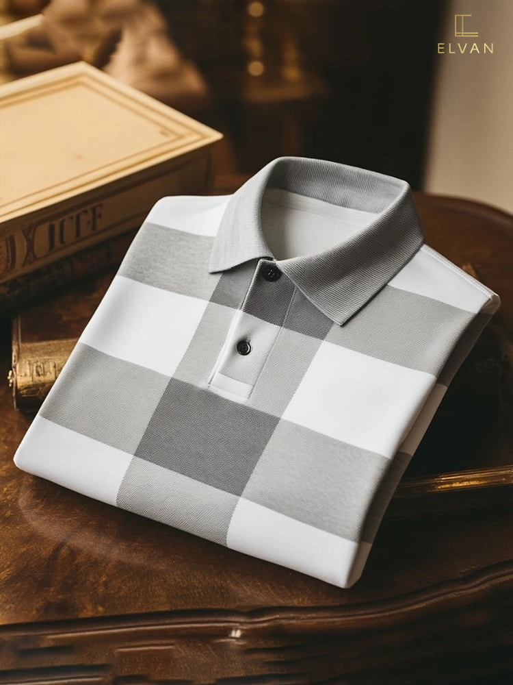 Grey & White Checkered Polo Shirt – Classic Casual Polo Shirt (S–6XL)