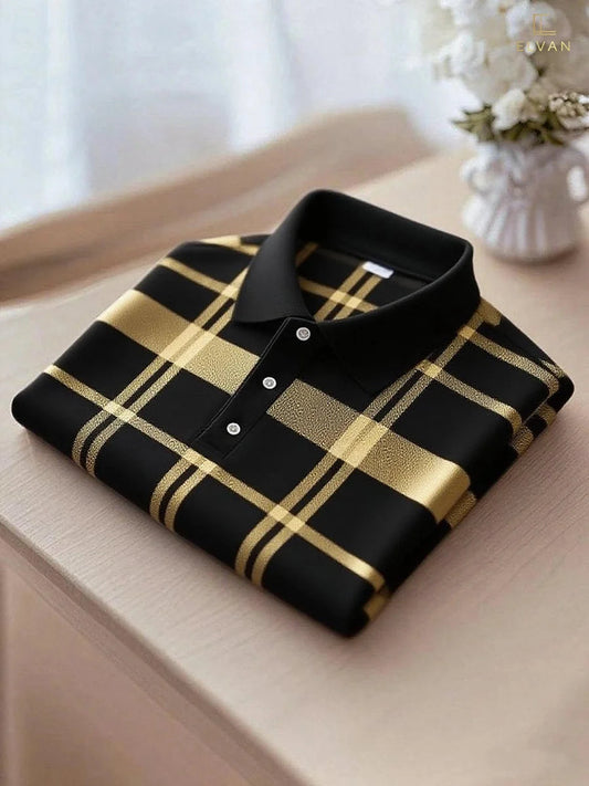 Black & Gold Plaid Polo Shirt – Luxury Checkered Polo (S–6XL)